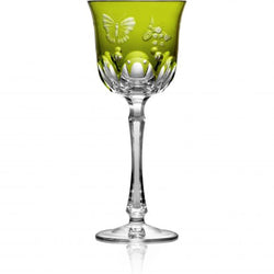 Luxury Water Glass in Yellow-Green Crystal with Butterfly and Leaf Engraving – Springtime by Varga Crystal