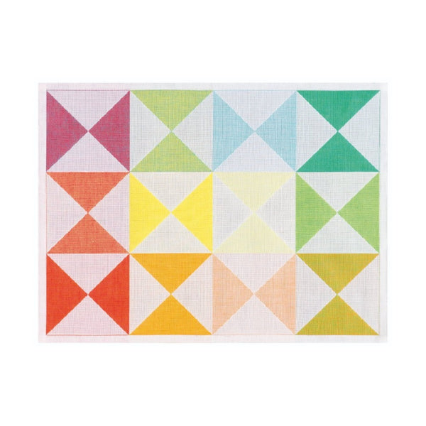 Multicolored reversible cotton placemat with geometric pattern by Le Jaquard Francais.