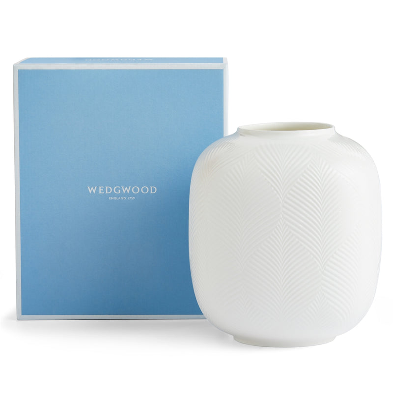 Folia Round Vase 21cm in Fine Bone China by Wedgwood in White in a Gift Box