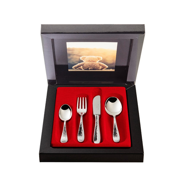 Children's Cutlery 4 pcs 'Waves' in a Gift Box by Sonja Quandt - Silver Plated