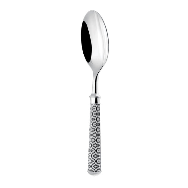 Arlequin Noir dinner spoon by Ercuis, silver plated with black lacquer and guilloché engraving.