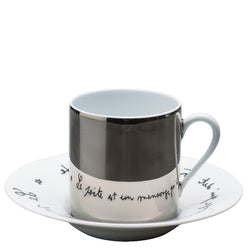 Coffee Cup Platinum Mirror & Saucer 'Le Gabier de Vigie' Jean Cocteau by Raynaud in a Round Gift Box