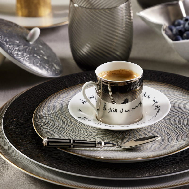 Coffee Cup Platinum Mirror & Saucer 'Le Gabier de Vigie' Jean Cocteau by Raynaud in a Round Gift Box