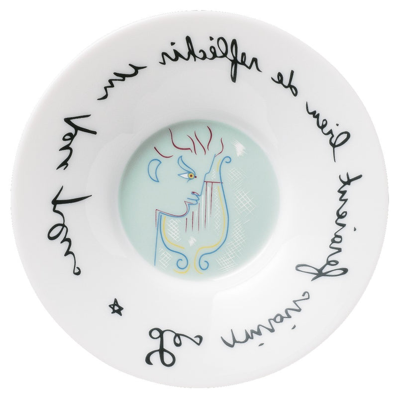 Coffee Cup Platinum Mirror & Saucer 'Orphée à la Lyre' Jean Cocteau by Raynaud in a Round Gift Box