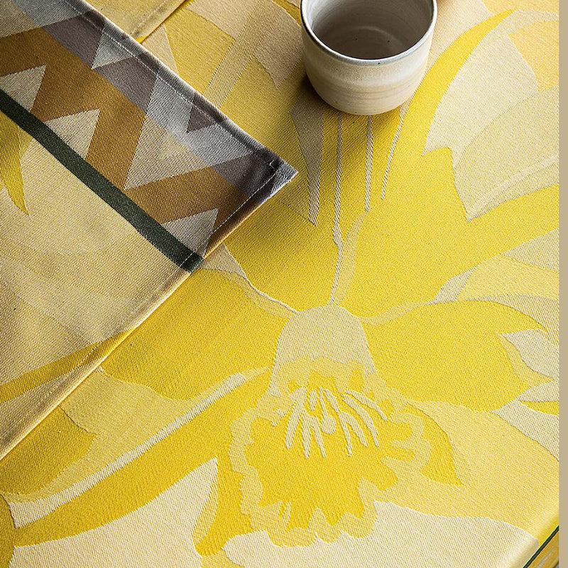 'La Vie en Vosges' Coated Tablecloth in Yellow by Le Jacquard Français