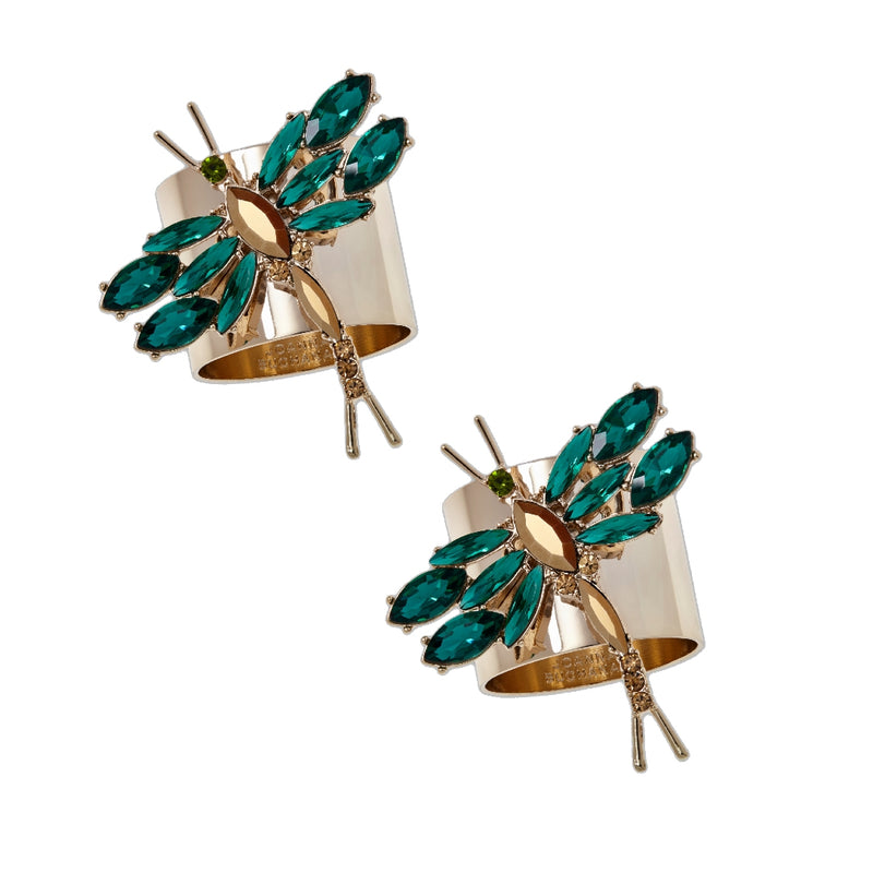 Dragonfly Napkin Ring With Emerald Glass by Joanna Buchanan - Set of 2