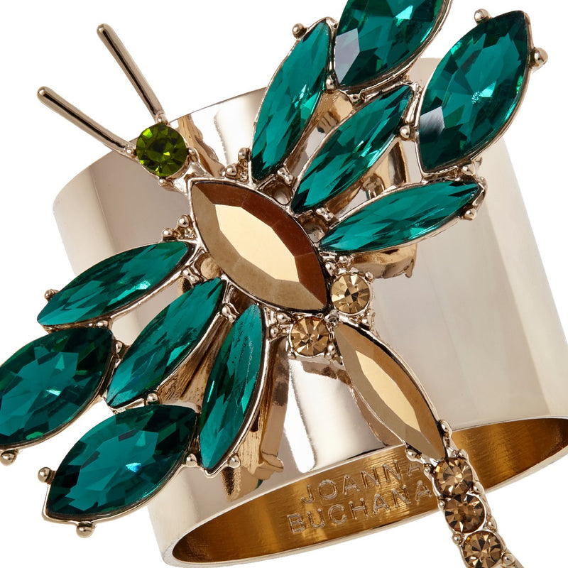Dragonfly Napkin Ring With Emerald Glass by Joanna Buchanan - Set of 2