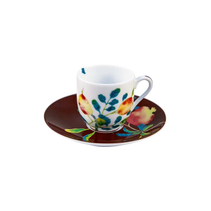 Coffee Cup and Saucer Brown in a round Gift Box - Harmonia