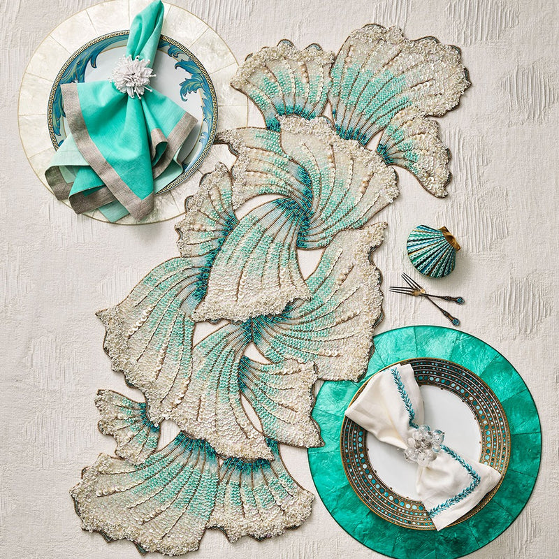 Dip Dye Linen Napkin In Mint and Silver by Kim Seybert