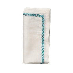 Jardin Napkin in White & Turquoise by Kim Seybert