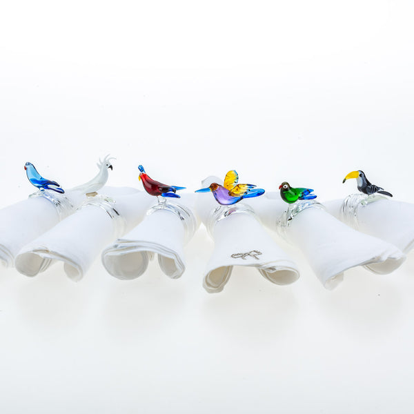 Tropical Birds Napkin Rings in Murano Glass (set of 6)