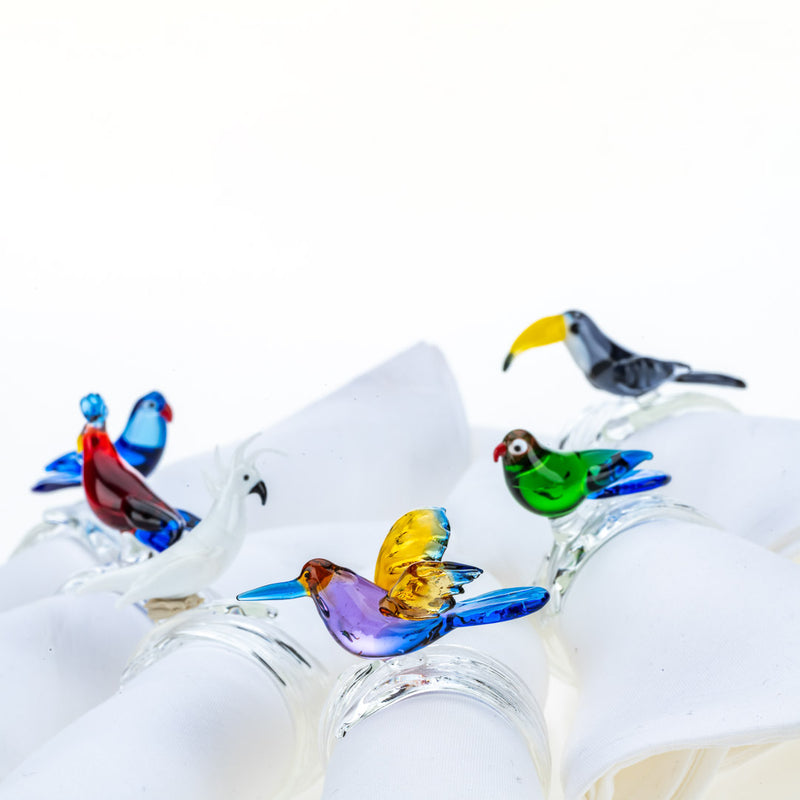 Tropical Birds Napkin Rings in Murano Glass (set of 6)