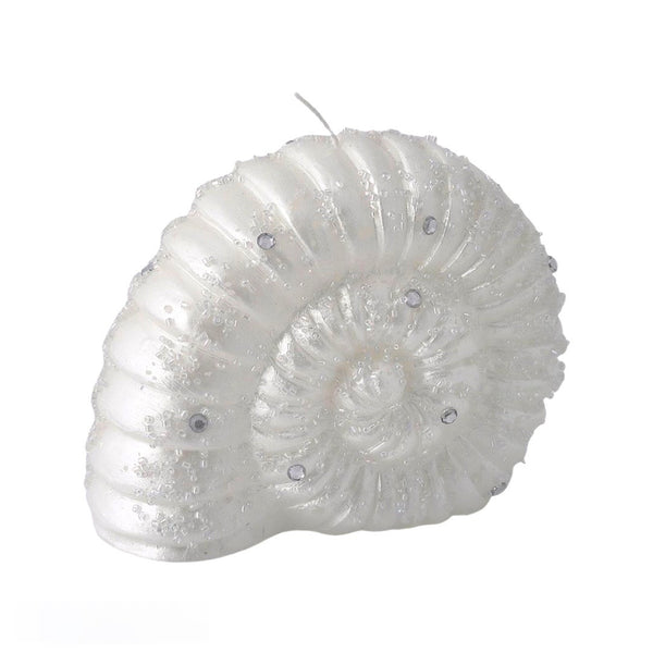 Large Glitter Nautilus Shell Candle in White and Silver