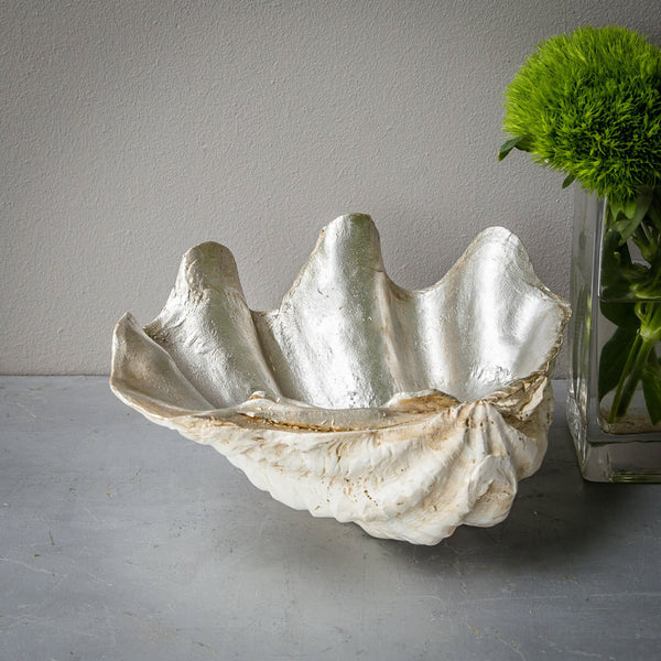 Faux Giant Clam Shell with Natural Base and Antiqued Silver Interior