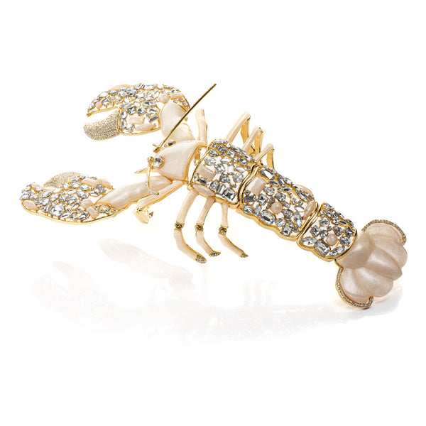 Lola the Bejewelled Lobster in Gold and Clear Crystals