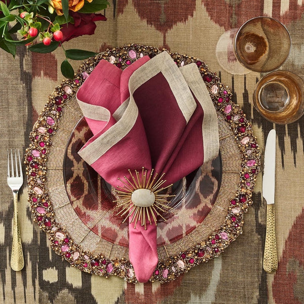 Regent Placemat in Gold with Pink and Deep Red Band Jewels by Kim Seybert