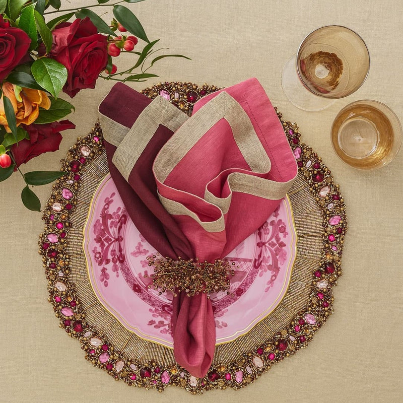 Regent Placemat in Gold with Pink and Deep Red Band Jewels by Kim Seybert