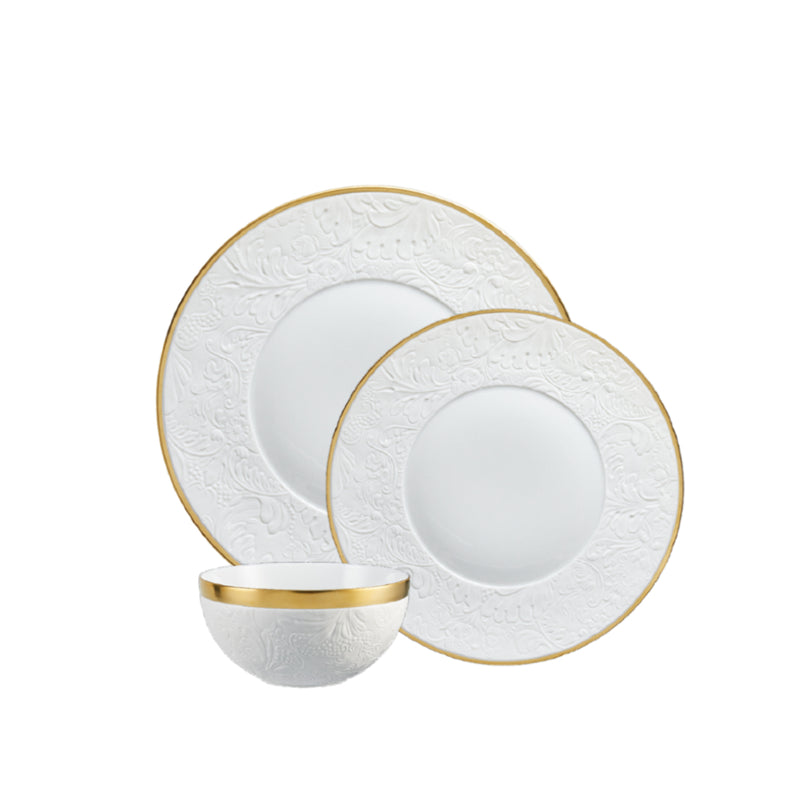 46 Piece Elegant Golden Floral Embossed Ceramic Tableware Set