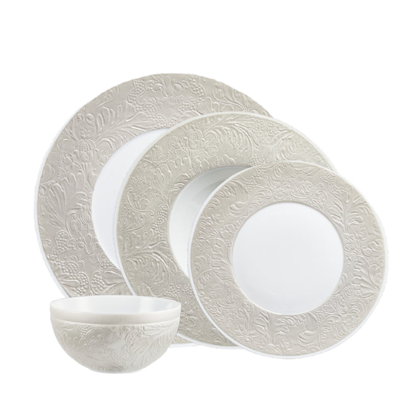 Dinnerware Set of 16 Pieces - 'Italian Renaissance' Irise Pearl Grey