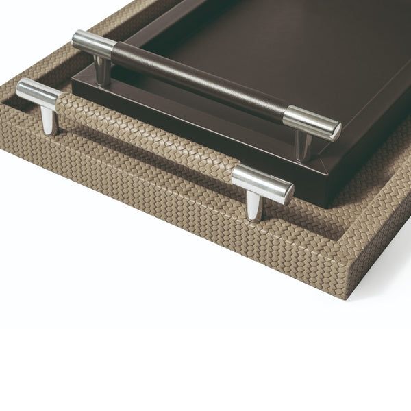 'Dedalo' Rectangular Grained Leather Tray in Coffee Brown by Pinetti | Small