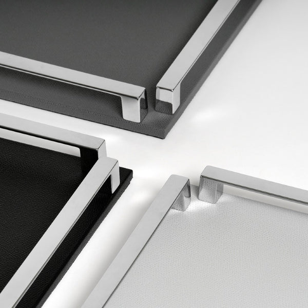 'Paul' Rectangular Leather Tray with Four Handles in Dark Grey by Pinetti