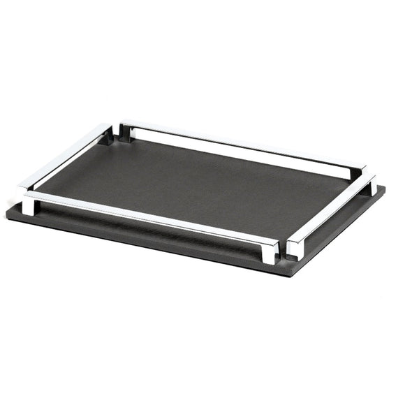 'Paul' Rectangular Leather Tray with Four Handles in Dark Grey by Pinetti