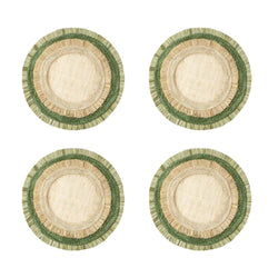 Ruffle Edge Straw Coaster With Green Stripe by Joanna Buchanan - Set of 4