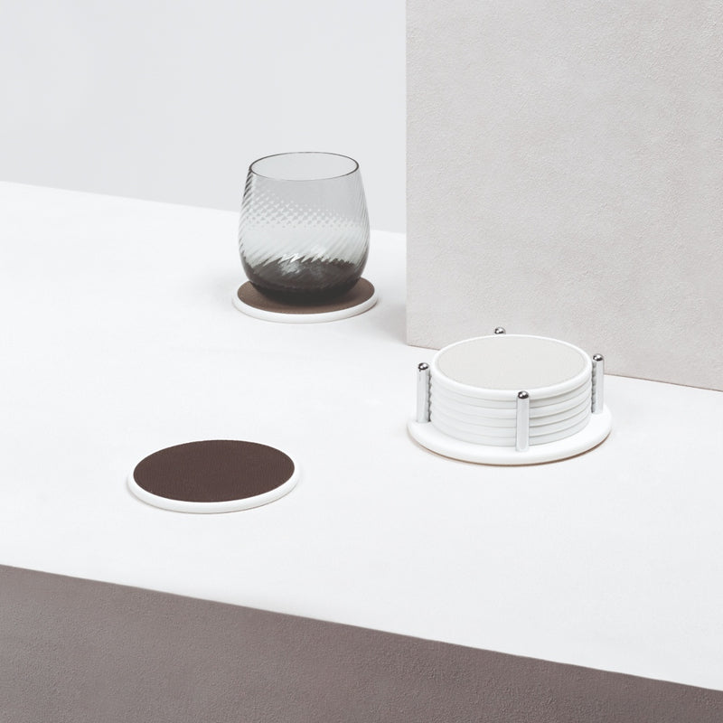 Sirmione Corian Round Coasters Holder with 6 Sirmione Corian Round Coasters by Giobagnara