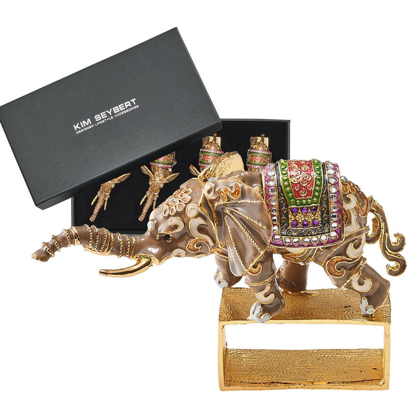 Mahout Elephant Napkin Ring in Gold (Set of 4 in a Gift Box) by Kim Seybert