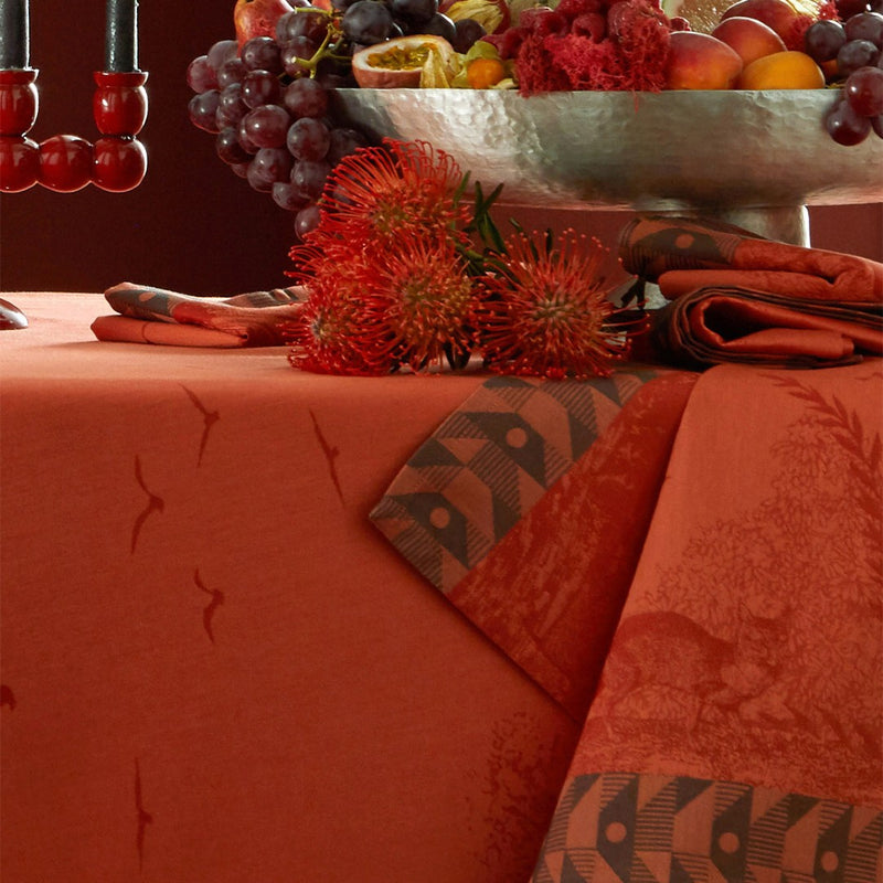 'Forêt Enchantée' Cotton Tablecloth in Orange by Le Jacquard Français
