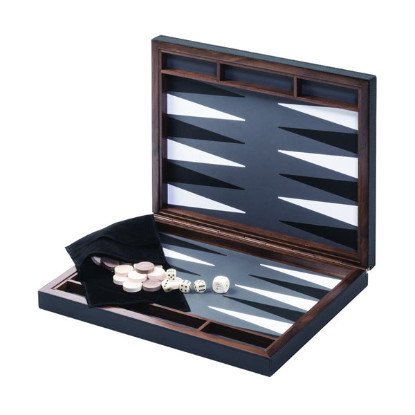 Safari Backgammon Case in Black Nappa Leather by Giobagnara