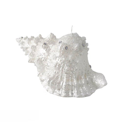 Large Glitter Conch Shell Candle in White and Silver