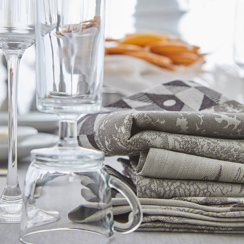 'Forêt Enchantée' Cotton Napkin in Grey by Le Jacquard Français | Set of 4