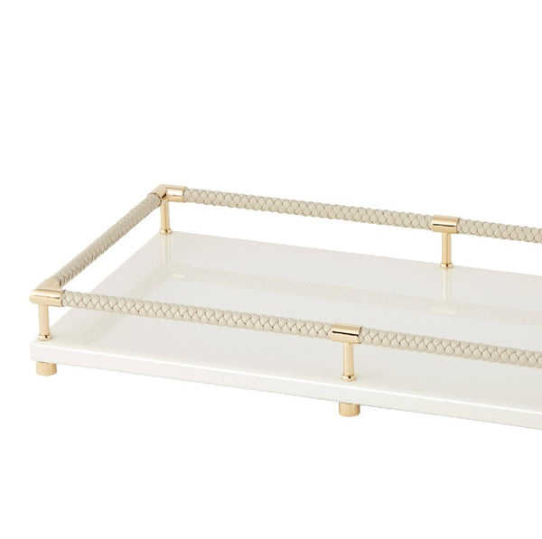 Rectangular Tray 'Thea' Lacquered in Ivory with Gold Plated Details by Riviere