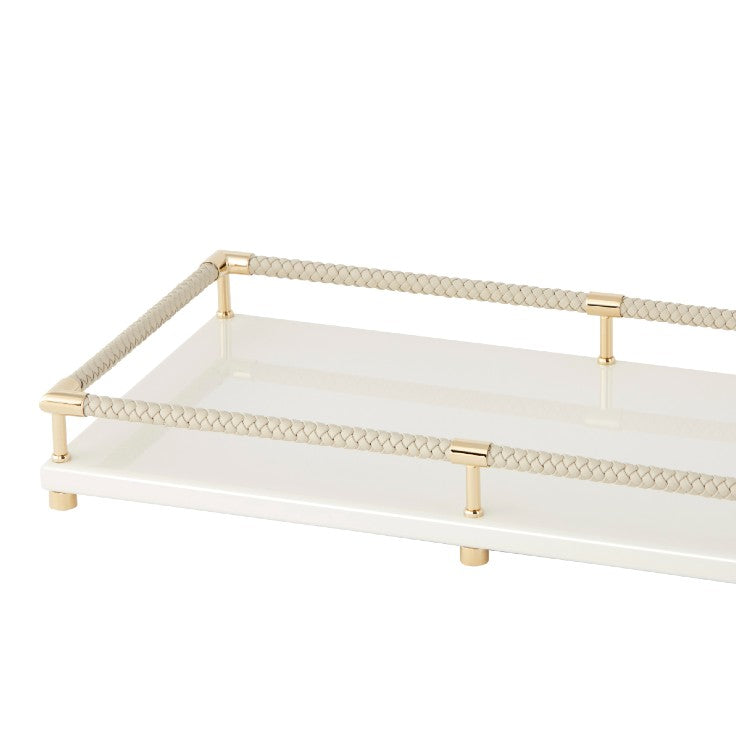 Rectangular Tray 'Thea' Lacquered in Ivory with Gold Plated Details by Riviere
