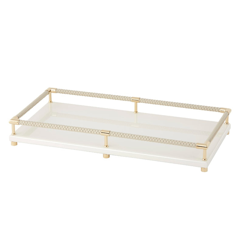 Rectangular Tray 'Thea' Lacquered in Ivory with Gold Plated Details by Riviere