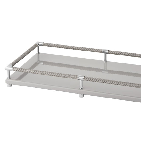 Rectangular Tray 'Thea' Lacquered in Grey with Chrome Details by Riviere