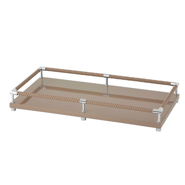 Rectangular Tray 'Thea' Lacquered in Taupe with Chrome Details by Riviere