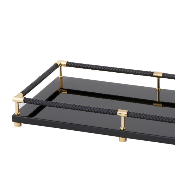 Rectangular Tray 'Thea' in Black with Gold Plating Details by Riviere