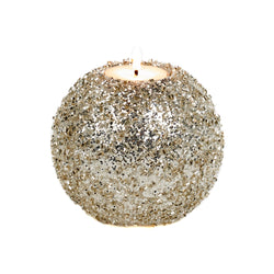 Candle Holder Glitter Glass Jewel Ball in Champagne 10cm