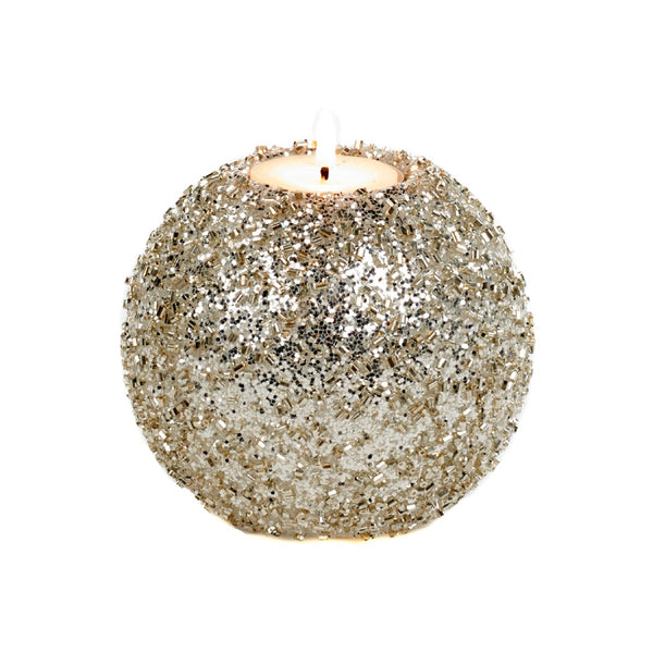 Candle Holder Glitter Glass Jewel Ball in Champagne 10cm