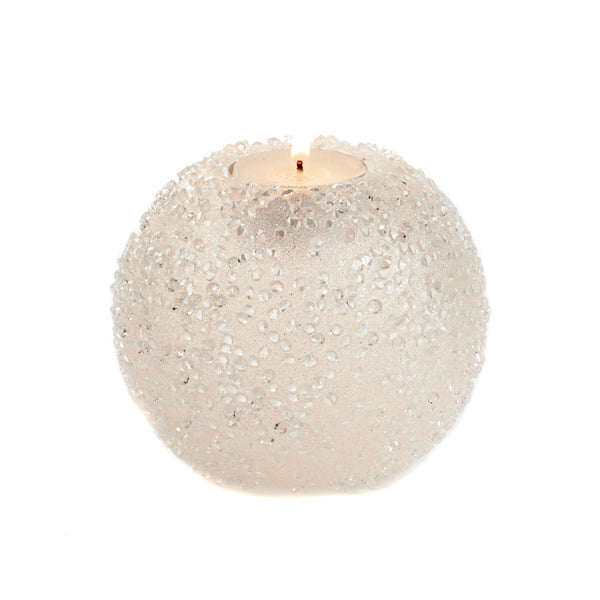 Candle Holder Glitter Glass Jewel Ball in Pink 10cm