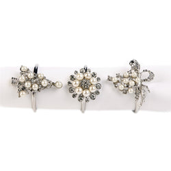 Christmas Napkin Ring with Crystals and Pearls in Silver | Set of 3