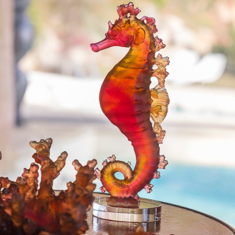'Mer de Corail' Crystal Coral Sea Bowl in Amber Red by Daum