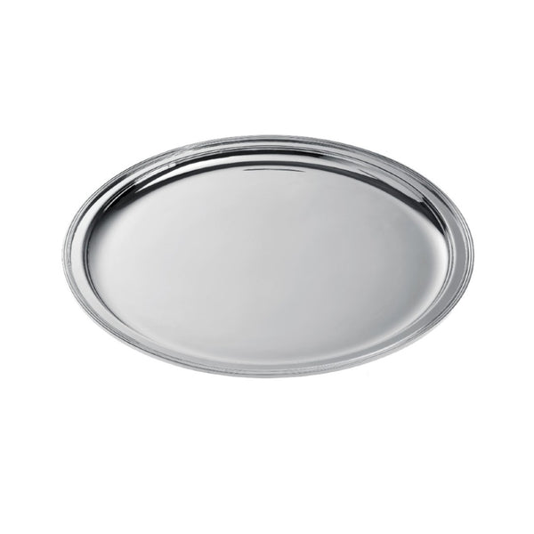 Small round silver-plated Rencontre tray by Ercuis, handcrafted in France for refined serving and elegant table presentation.