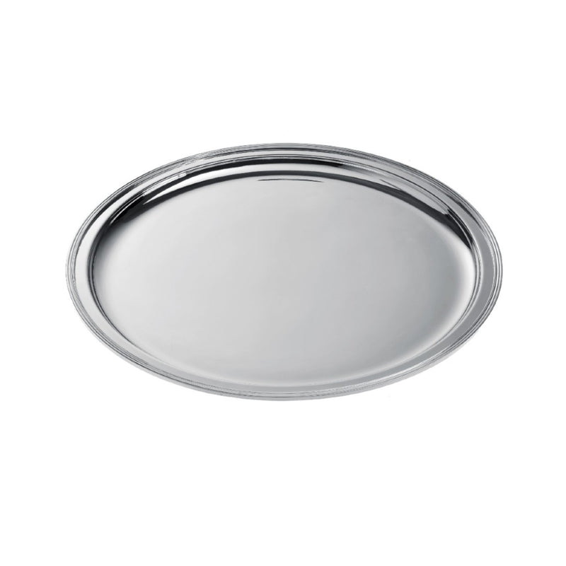 Small round silver-plated Rencontre tray by Ercuis, handcrafted in France for refined serving and elegant table presentation.