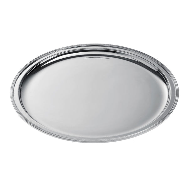 Large round silver-plated Rencontre tray by Ercuis, handcrafted in France for refined serving and timeless French elegance.