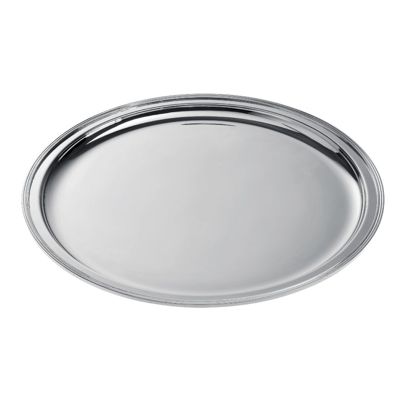 Large round silver-plated Rencontre tray by Ercuis, handcrafted in France for refined serving and timeless French elegance.