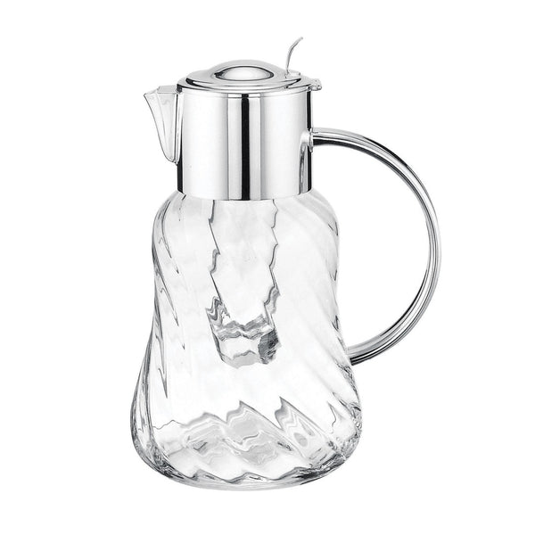 Luxury spiral glass jug Tuileries 2.4 L with silver-plated lid, handle, and glass tube by Ercuis – handcrafted French design for elegant entertaining.