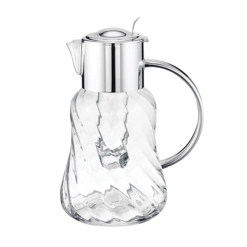 Luxury spiral glass jug Tuileries 2.4 L with silver-plated lid, handle, and glass tube by Ercuis – handcrafted French design for elegant entertaining.